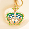 2015 Promotional gift keyrings rhinestone pearl metal Crown keychain wholesale